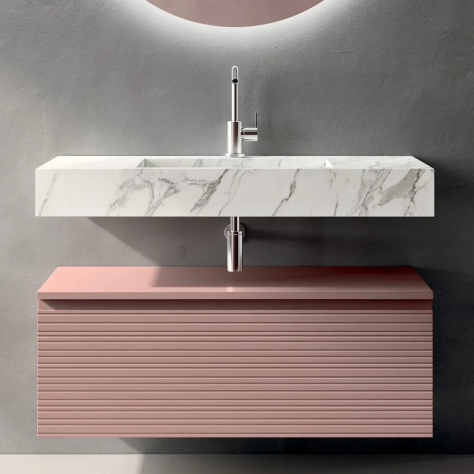 Composizione Bagno con Cassetto Rosa Cipria e Lavabo Calacatta - Elios Viadurini