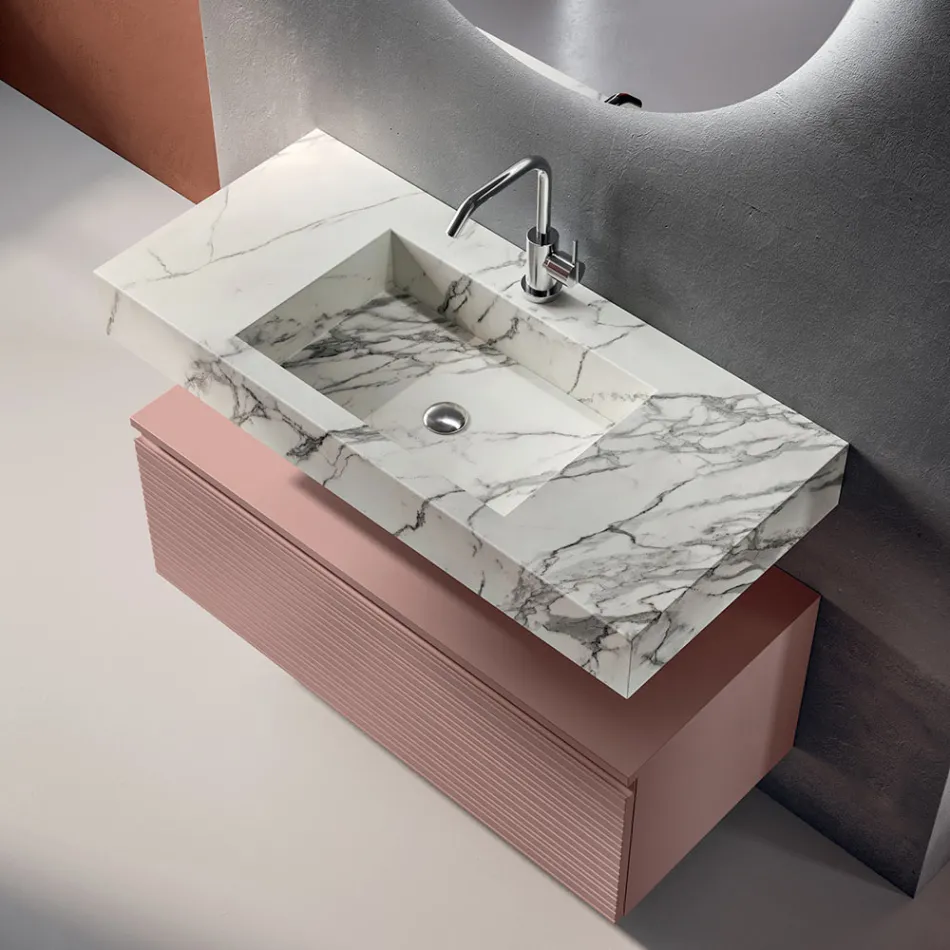 Composizione Bagno con Cassetto Rosa Cipria e Lavabo Calacatta - Elios Viadurini