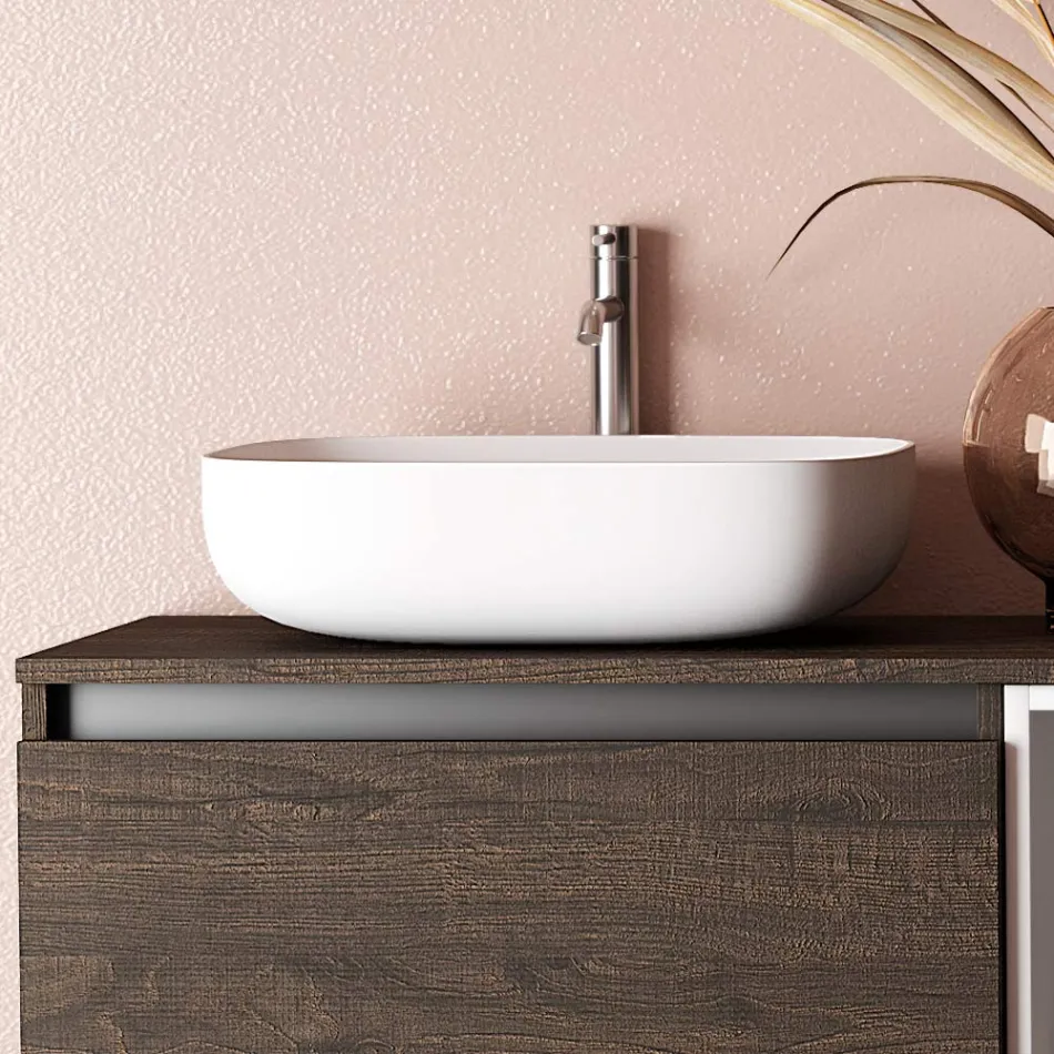Composizione Bagno con Lavabo in Ceramica e Specchio Made in Italy - Dream Viadurini