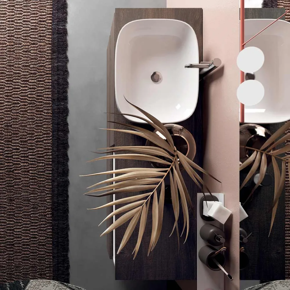 Composizione Bagno con Lavabo in Ceramica e Specchio Made in Italy - Dream Viadurini