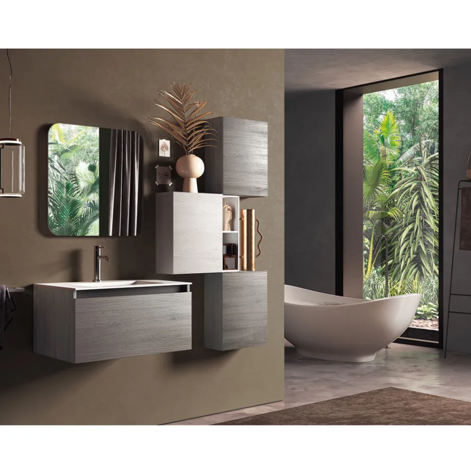 Composizione Bagno con Lavabo in Resina, Base Antigraffio Made in Italy - Dream Viadurini