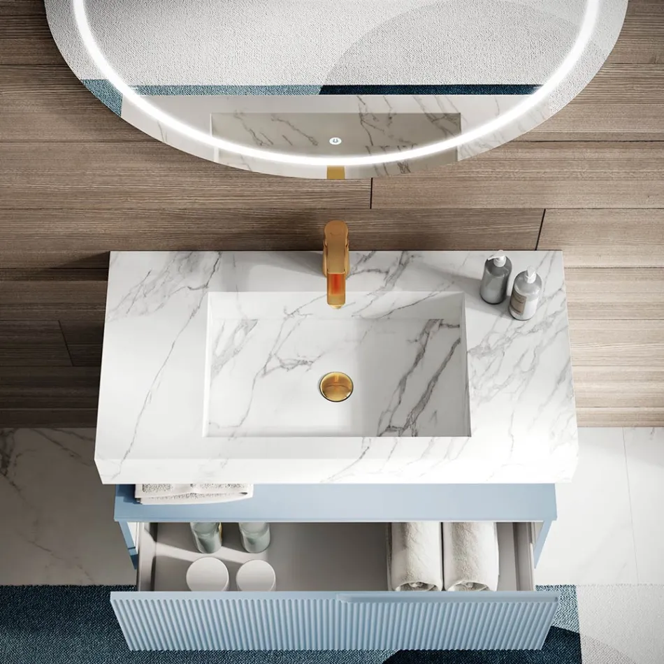 Composizione Bagno con Piano in HPL Calacatta Made in Italy - Talassa Viadurini