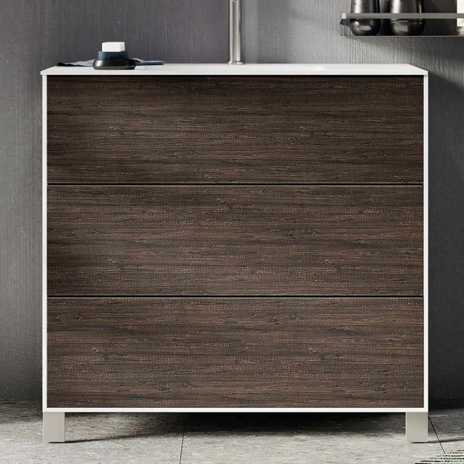 Composizione Bagno con Specchio, Base e Lavabo in Resina Made in Italy - Kilos Viadurini