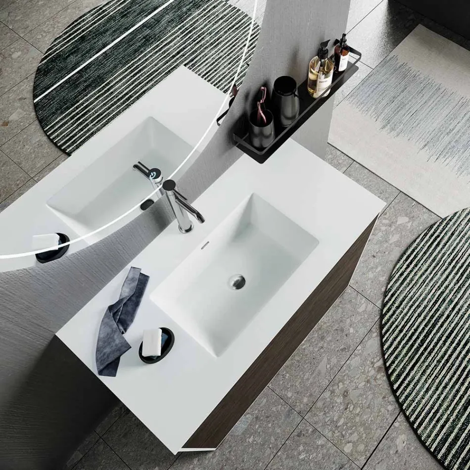 Composizione Bagno con Specchio, Base e Lavabo in Resina Made in Italy - Kilos Viadurini