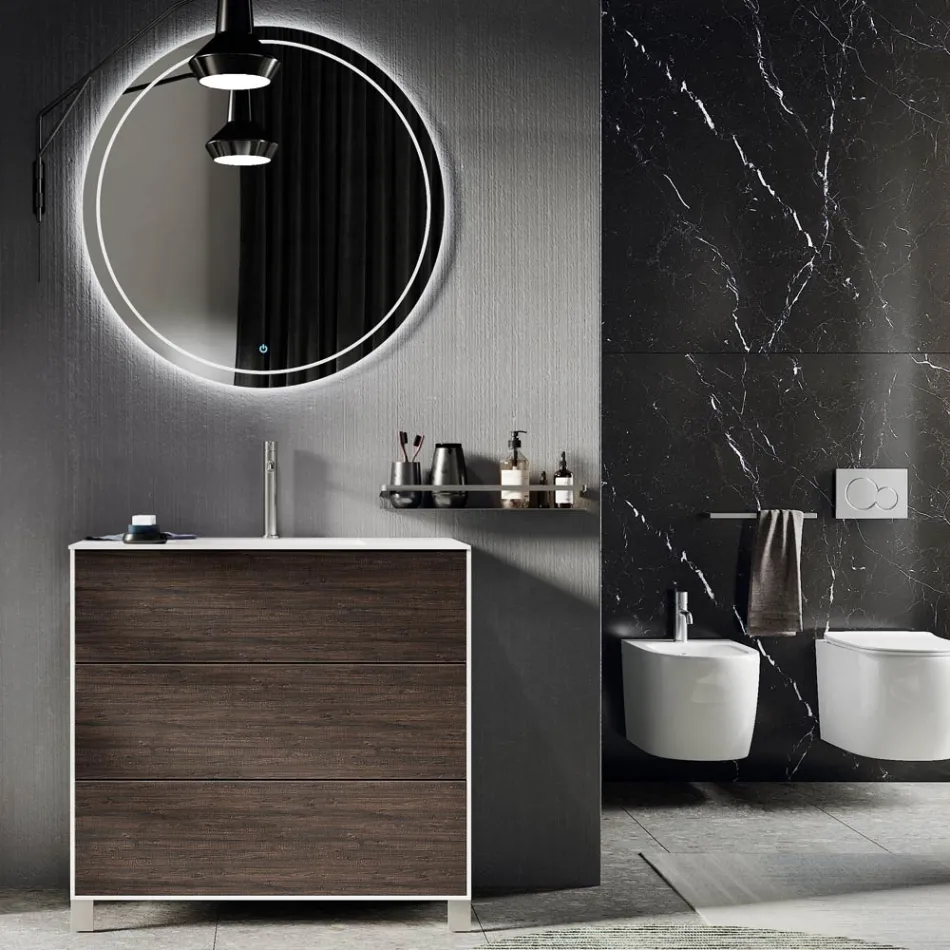 Composizione Bagno con Specchio, Base e Lavabo in Resina Made in Italy - Kilos Viadurini
