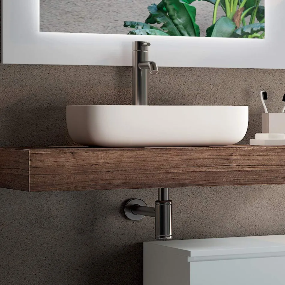 Composizione Bagno con Specchio e Lavabo in Ceramica Made in Italy - Palom Viadurini