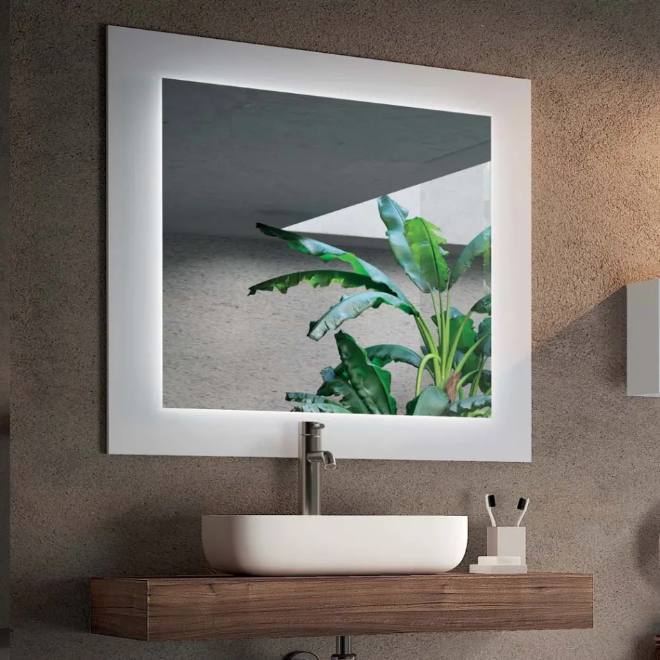 Composizione Bagno con Specchio e Lavabo in Ceramica Made in Italy - Palom Viadurini