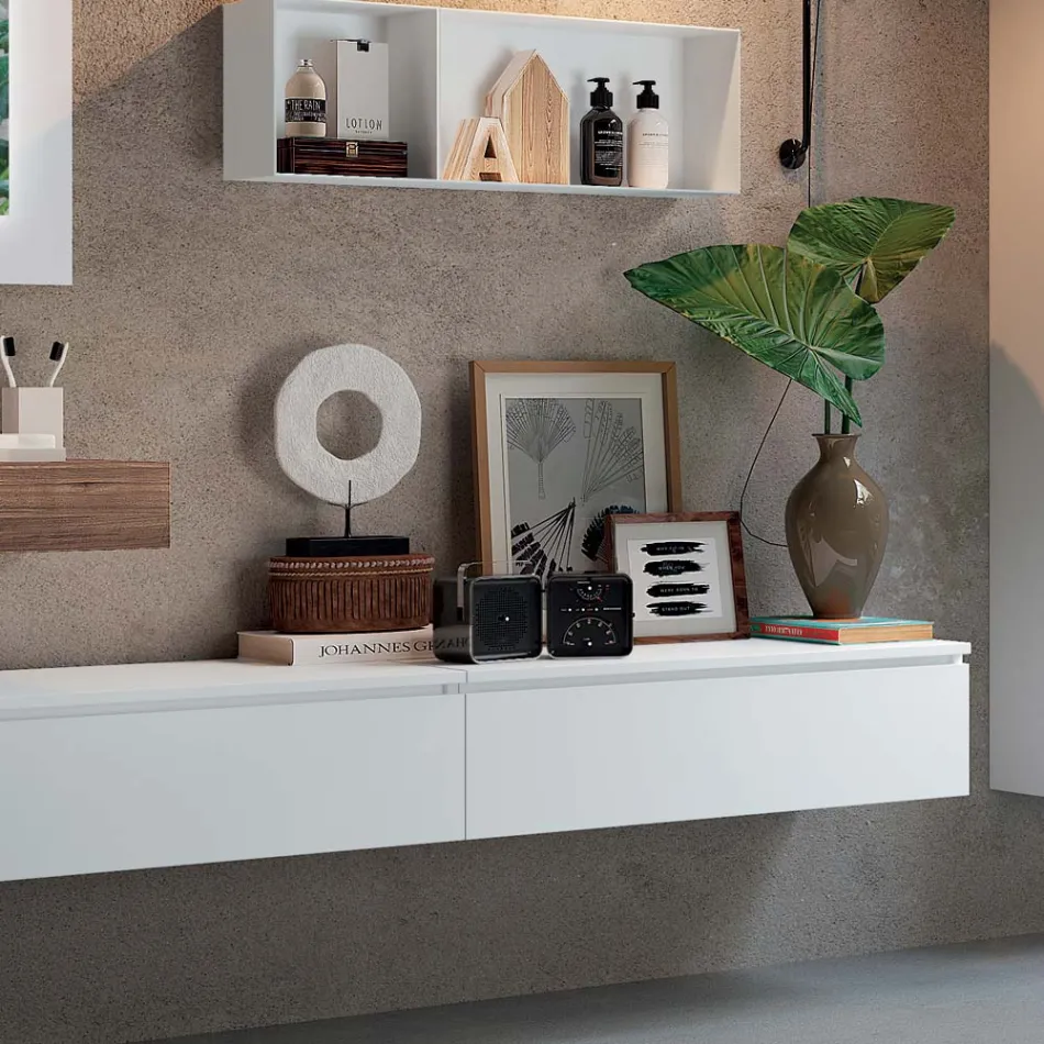Composizione Bagno con Specchio e Lavabo in Ceramica Made in Italy - Palom Viadurini