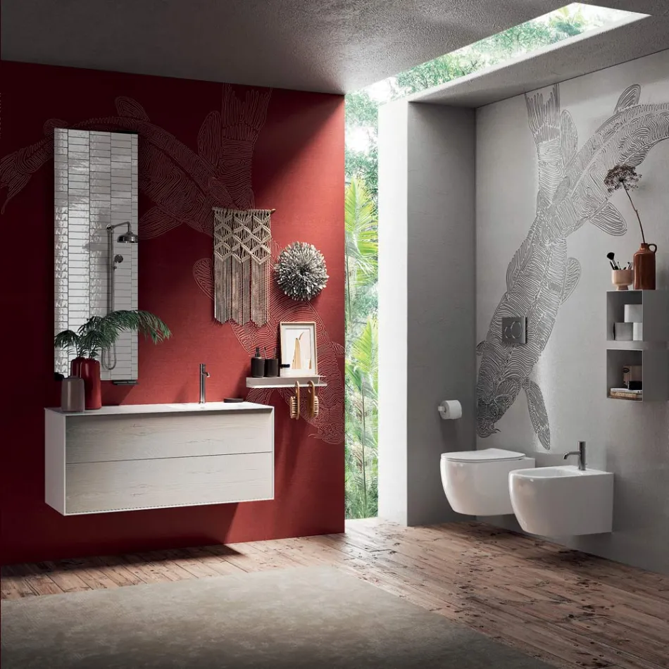 Composizione Bagno con Specchio Girevole 180°, Base e Lavabo Made in Italy - Kilos Viadurini
