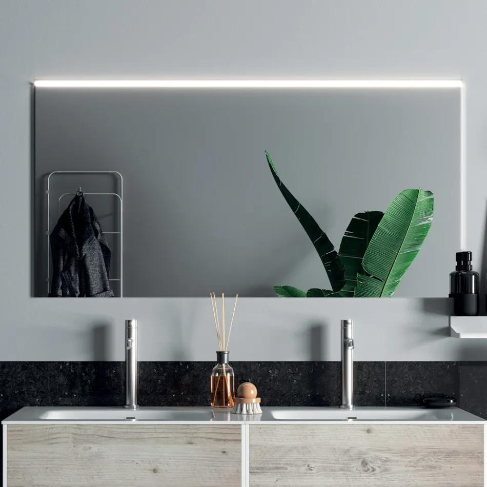 Composizione Bagno con Specchio, Lavabo Doppio e Base Made in Italy - Kilos Viadurini