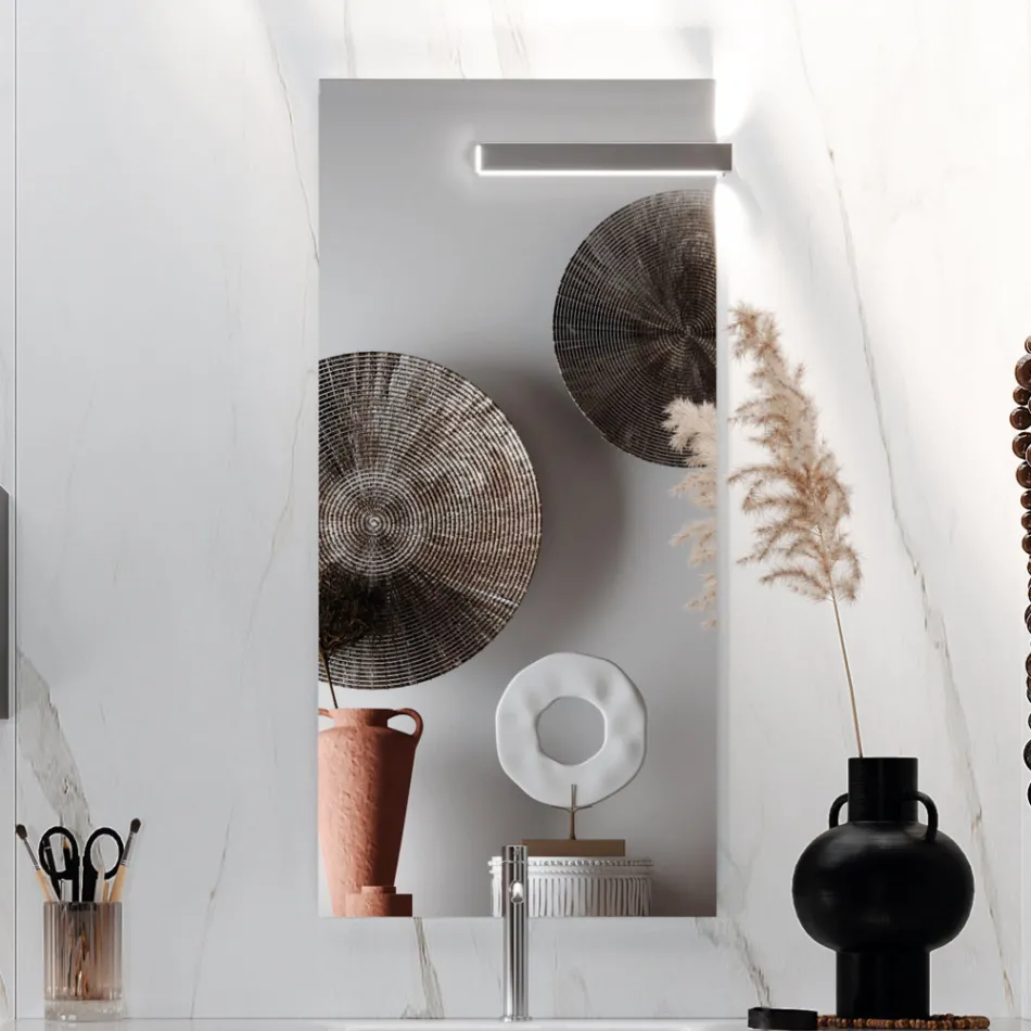 Composizione Bagno con Specchio, Lavabo in resina e Base Made in Italy - Palom Viadurini