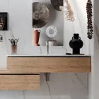 Composizione Bagno con Specchio, Lavabo in resina e Base Made in Italy - Palom Viadurini