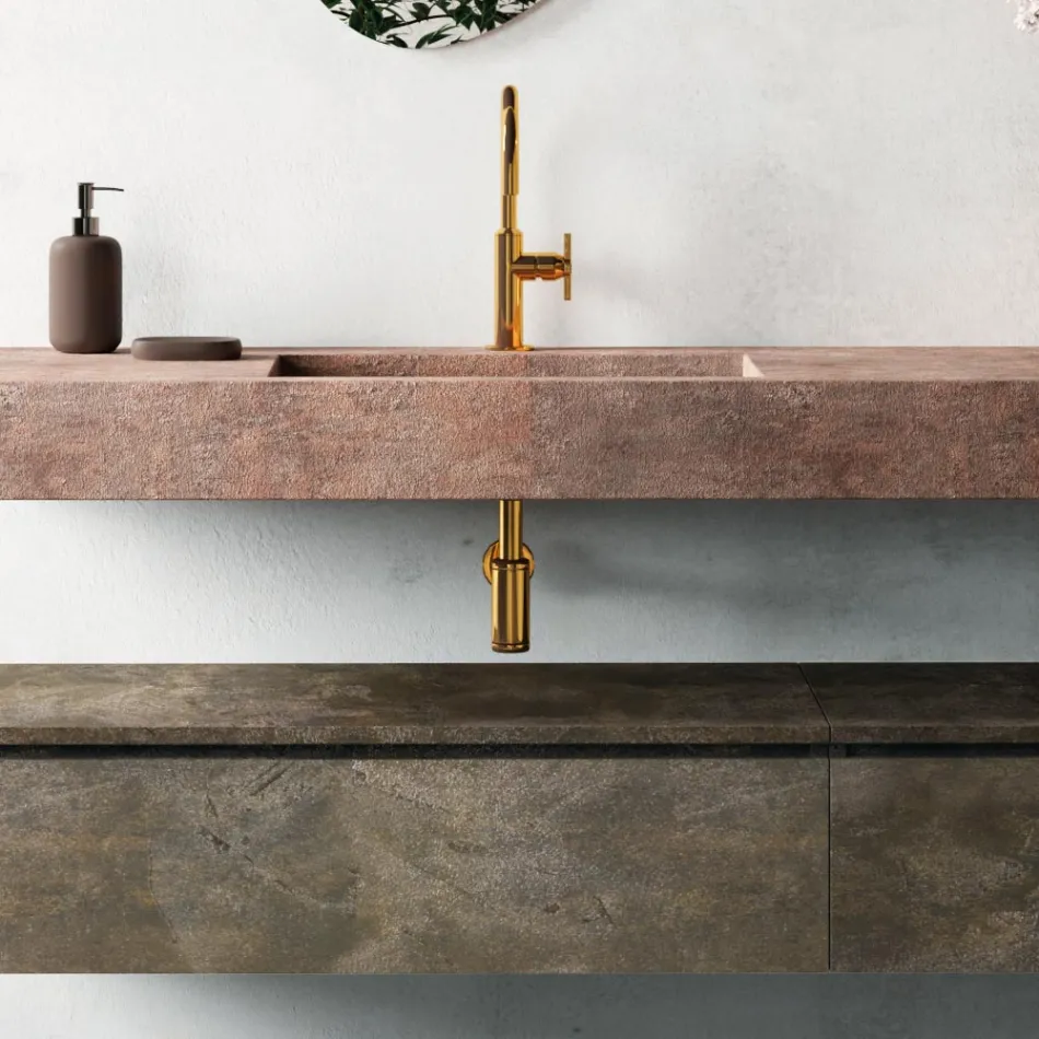 Composizione Bagno con Specchio Moderno e Lavabo Consolle Made in Italy - Palom Viadurini