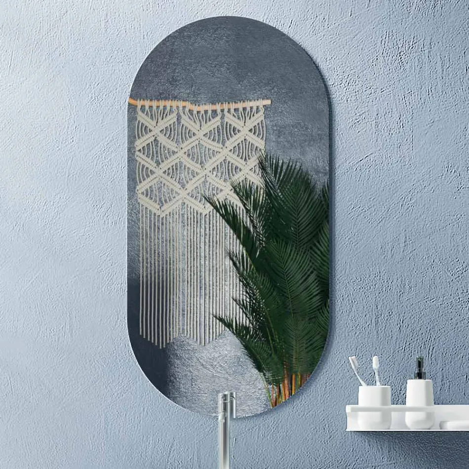 Composizione Bagno con Specchio Ovale, Base e Lavabo Made in Italy - Kilos Viadurini