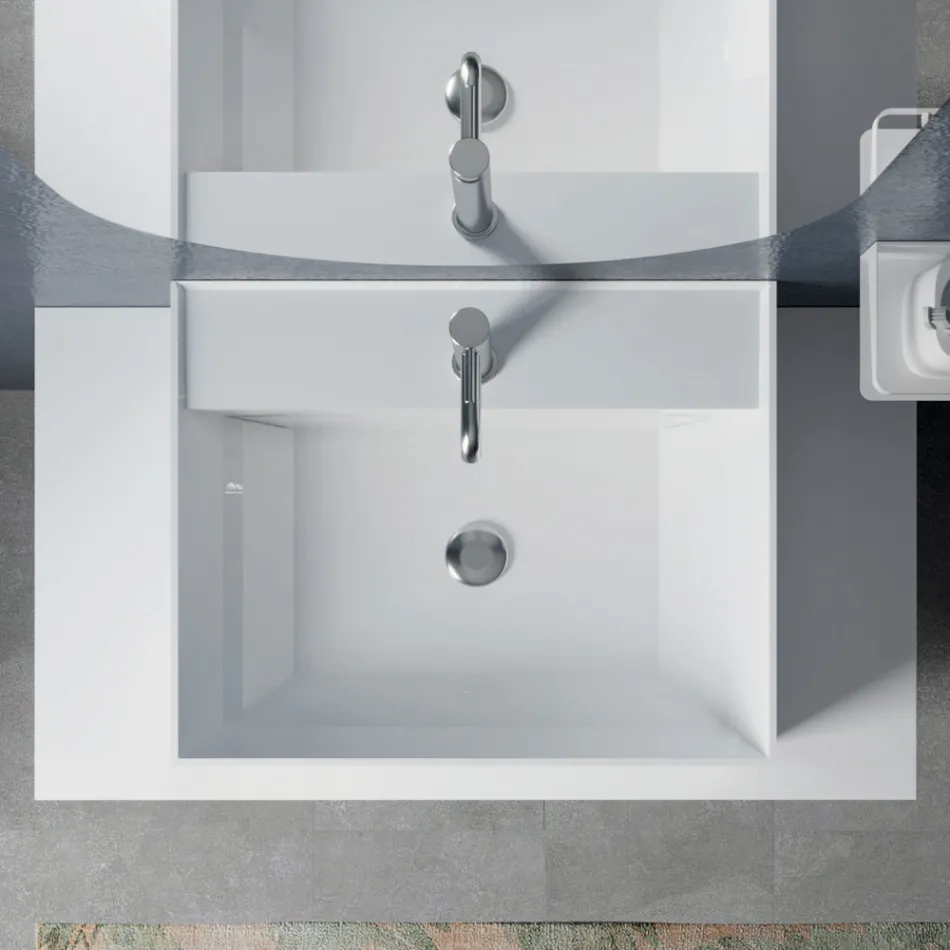 Composizione Bagno con Specchio Ovale, Base e Lavabo Made in Italy - Kilos Viadurini