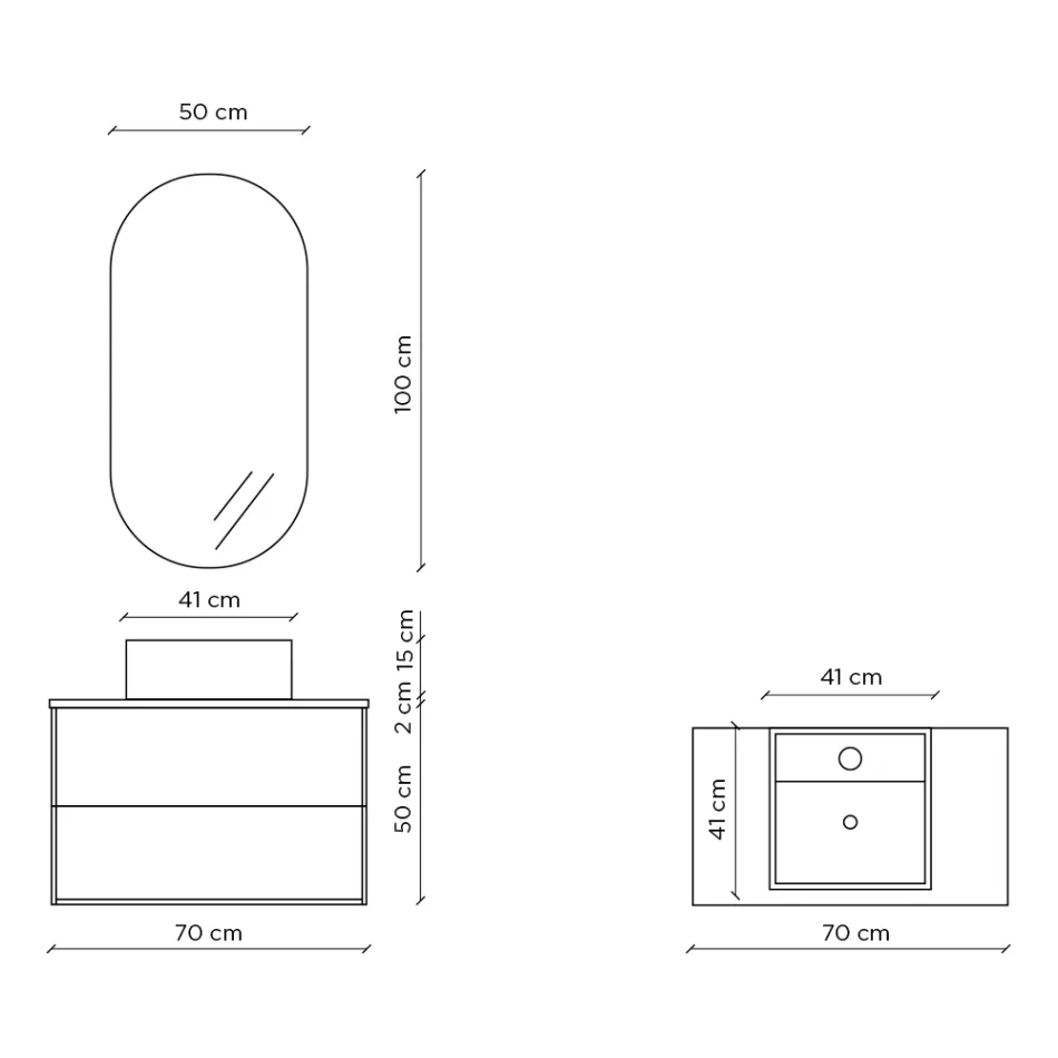 Composizione Bagno con Specchio Ovale, Base e Lavabo Made in Italy - Kilos Viadurini