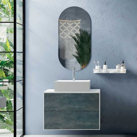 Composizione Bagno con Specchio Ovale, Base e Lavabo Made in Italy - Kilos Viadurini