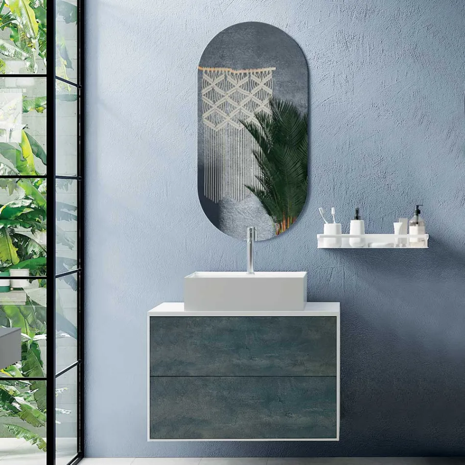 Composizione Bagno con Specchio Ovale, Base e Lavabo Made in Italy - Kilos Viadurini
