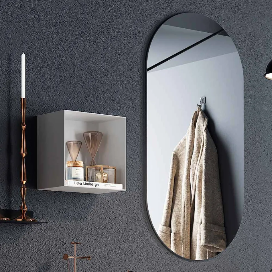 Composizione Bagno con Specchio Ovale, Lavabo e Base Realizzato in Italia - Palom Viadurini