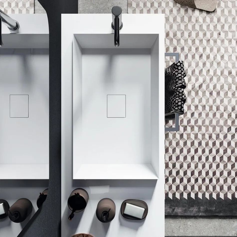 Composizione Bagno con Specchio Ovale, Lavabo e Base Realizzato in Italia - Palom Viadurini