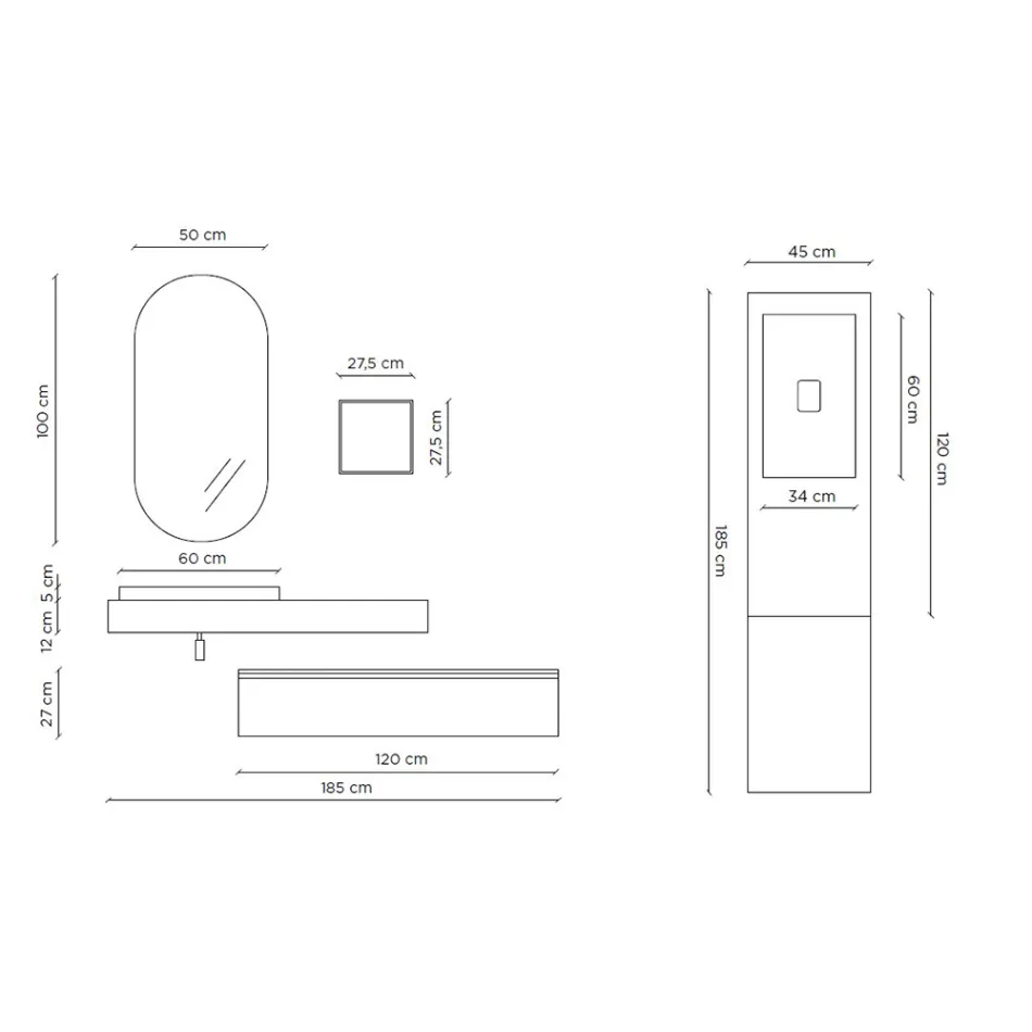 Composizione Bagno con Specchio Ovale, Lavabo e Base Realizzato in Italia - Palom Viadurini