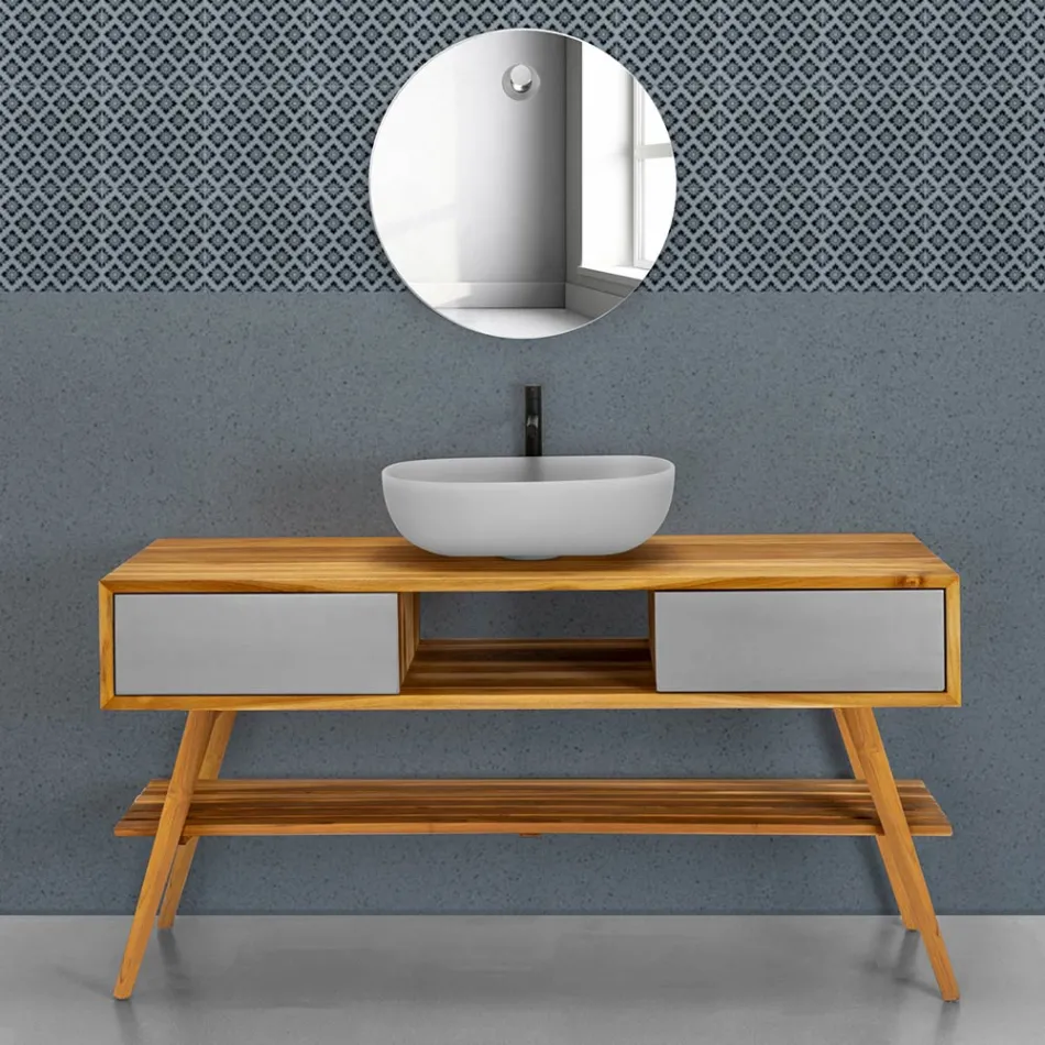 Composizione Bagno Design Grigio Completo di Accessori Smaltati - Georges Viadurini