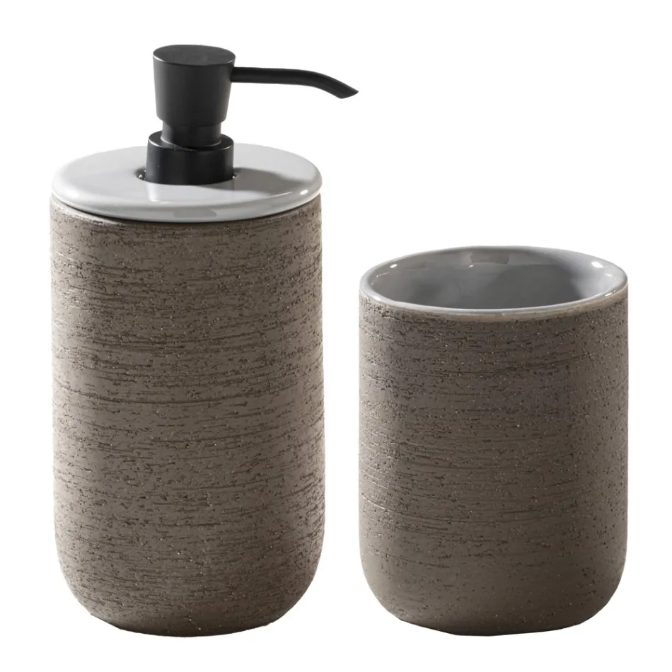 Composizione Bagno Design Grigio Completo di Accessori Smaltati - Georges Viadurini