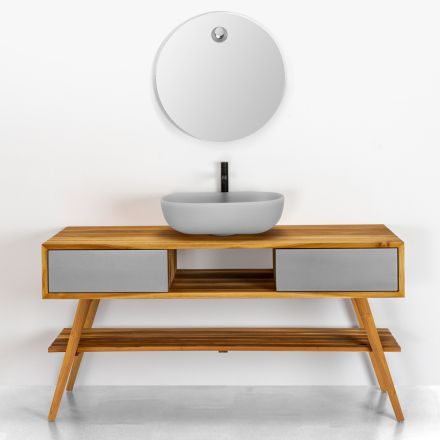 Composizione Bagno Design Grigio Completo di Accessori Smaltati - Georges Viadurini