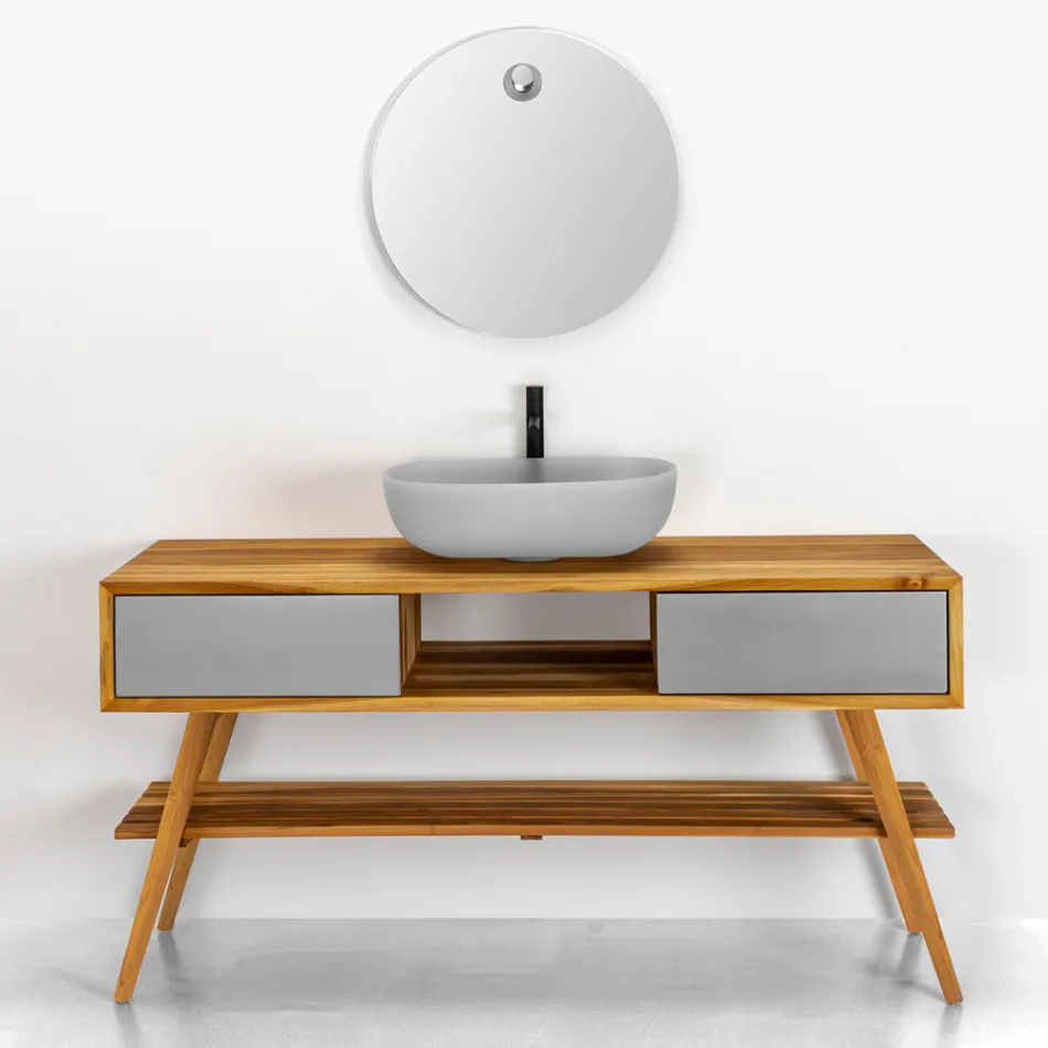 Composizione Bagno Design Grigio Completo di Accessori Smaltati - Georges Viadurini