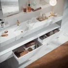 Composizione Bagno Doppia con Specchio Rettangolare e Lavabo Made in Italy - Palom Viadurini