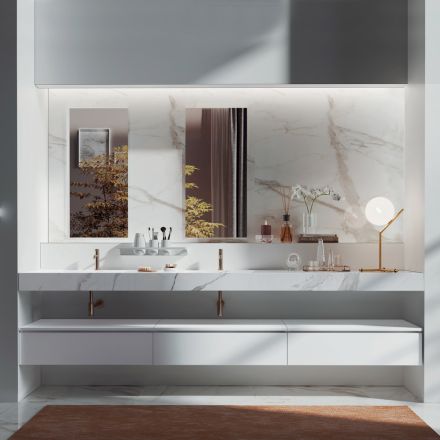 Composizione Bagno Doppia con Specchio Rettangolare e Lavabo Made in Italy - Palom Viadurini