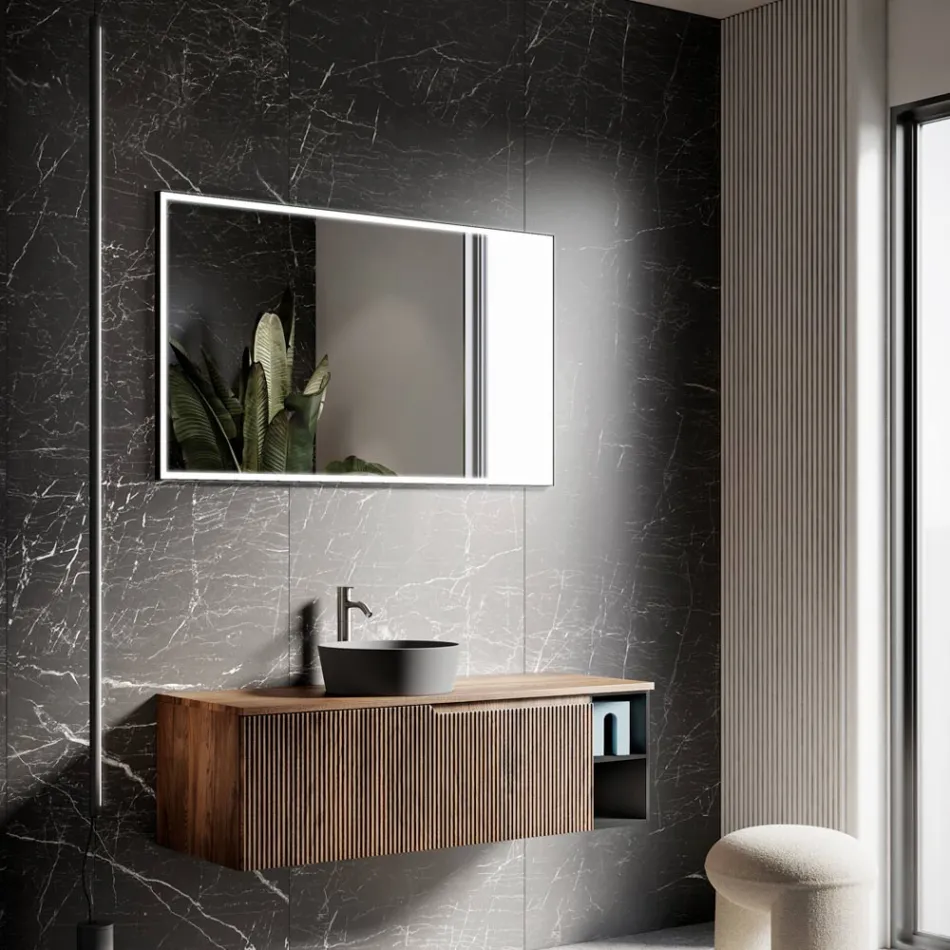 Composizione Bagno in Quercia Cannettata e Vano a Giorno Made in Italy - Febe Viadurini