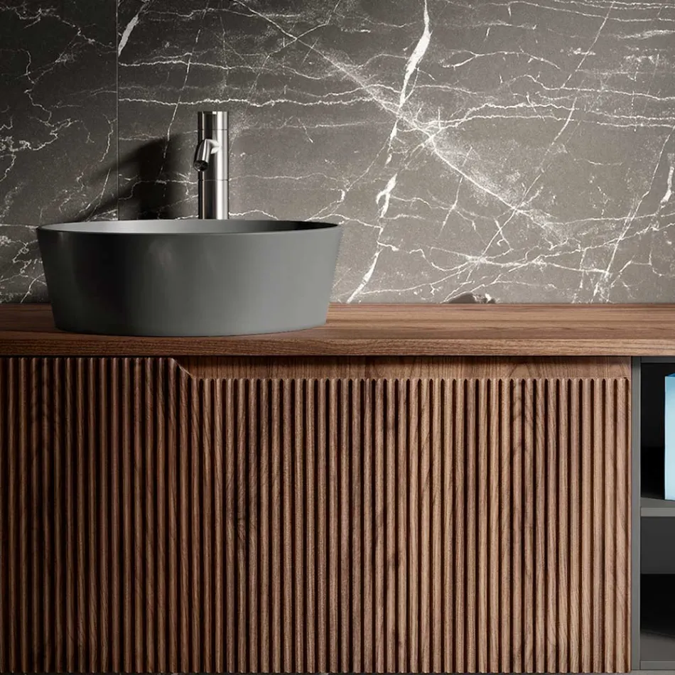 Composizione Bagno in Quercia Cannettata e Vano a Giorno Made in Italy - Febe Viadurini