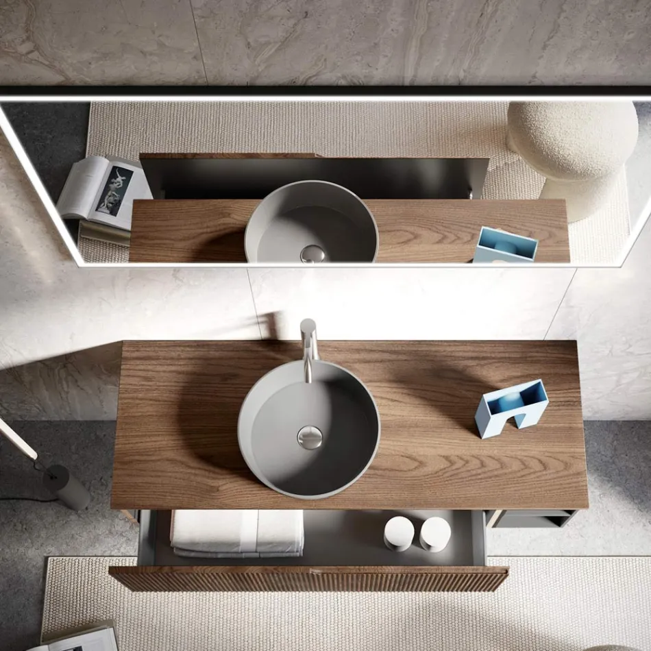 Composizione Bagno in Quercia Cannettata e Vano a Giorno Made in Italy - Febe Viadurini