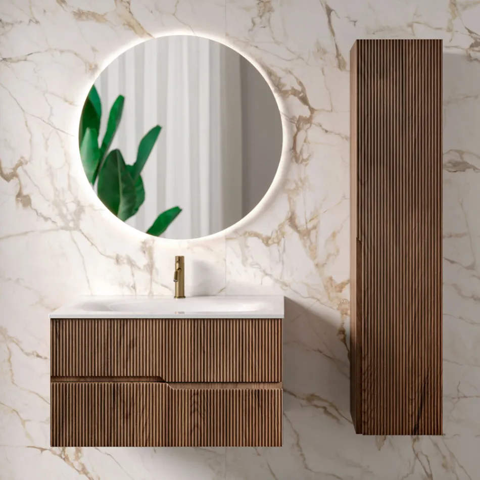Composizione Bagno in Rovere Rio Cannettato Realizzato in Italia - Afrodite Viadurini