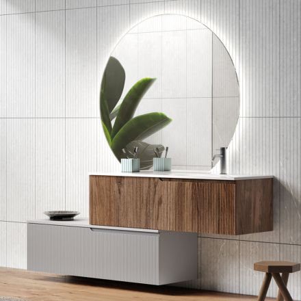 Composizione Bagno in Rovere Rio e Grigio Cannettati Made in Italy - Crono Viadurini
