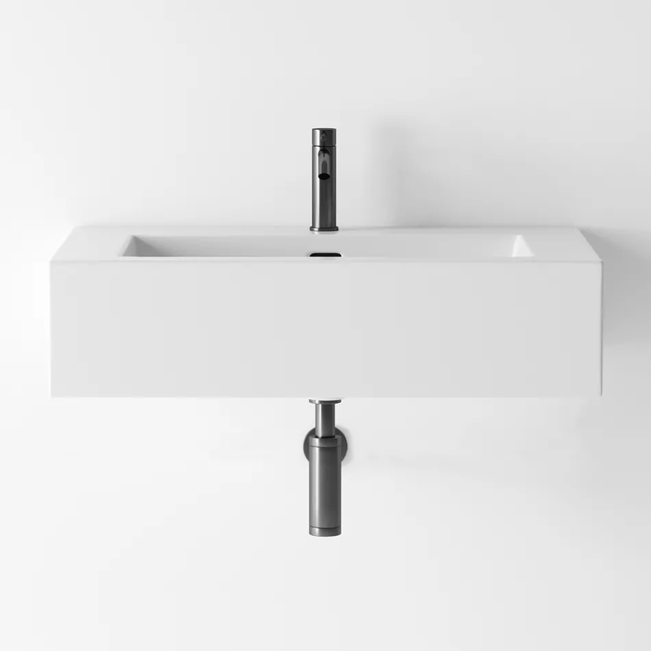 Composizione Bagno Lavabo Ceramica e Base Acciaio Made in Italy - Quadro Viadurini