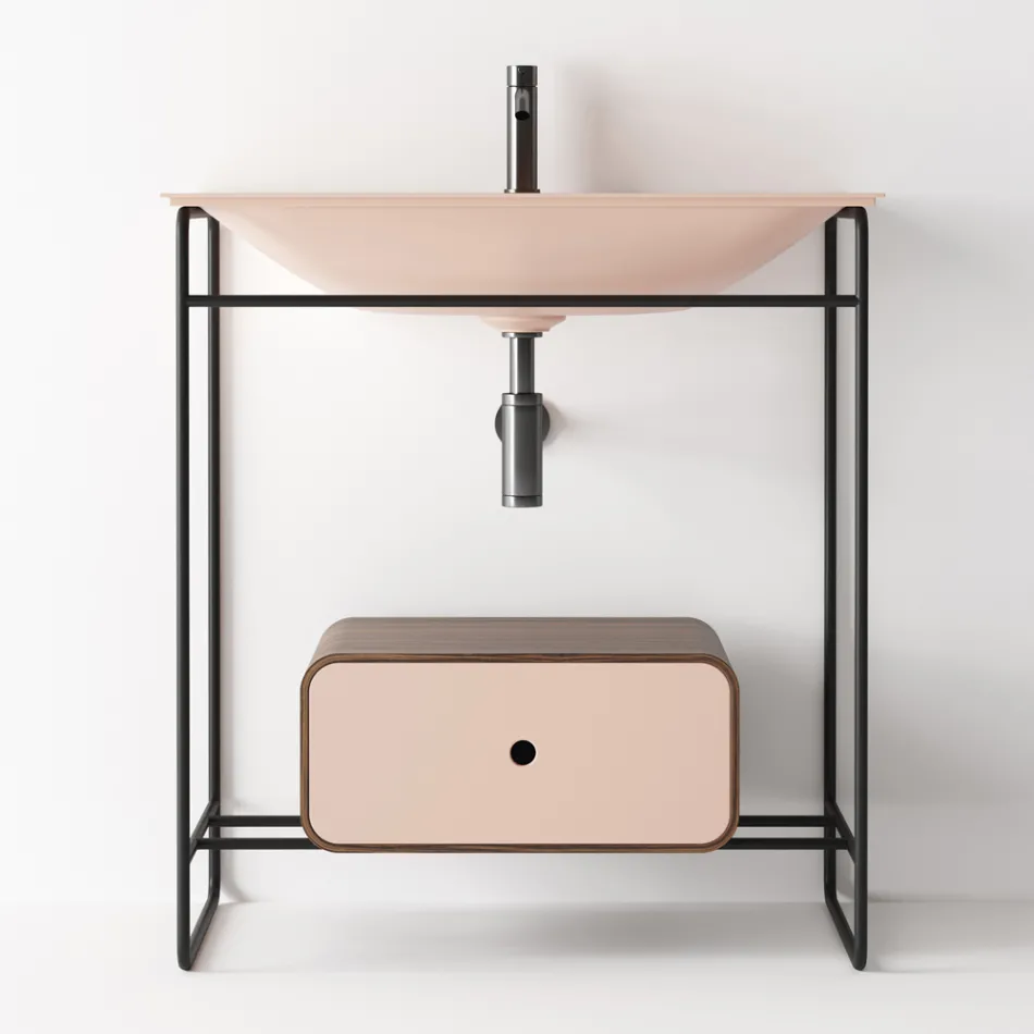 Composizione Bagno Lavabo in Ceramica e Specchio Made in Italy - Chantal Viadurini