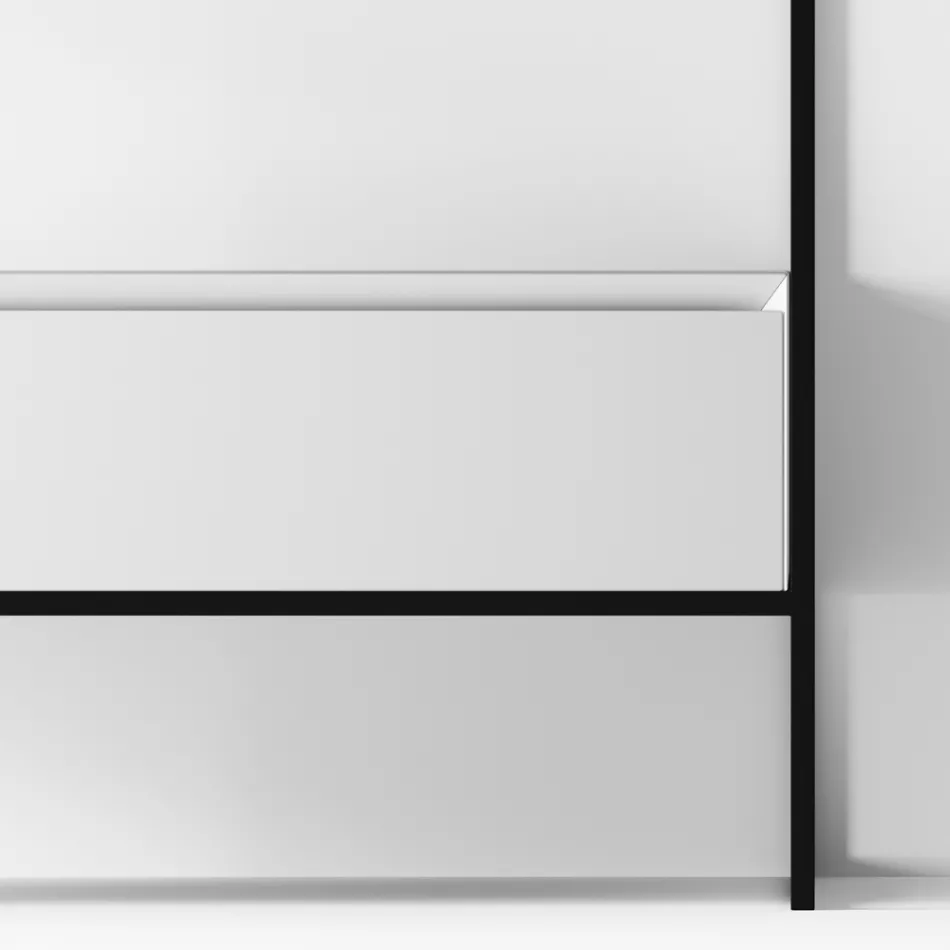 Composizione Bagno Lavabo in Ceramica e Specchio Made in Italy - Hoscar Viadurini