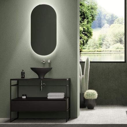 Composizione Bagno Lavabo in Ceramica e Specchio Made in Italy - Hoscar Viadurini