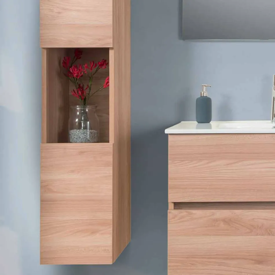 Composizione Bagno Sospesa in Melaminico Olmo Chiaro – Becky Viadurini