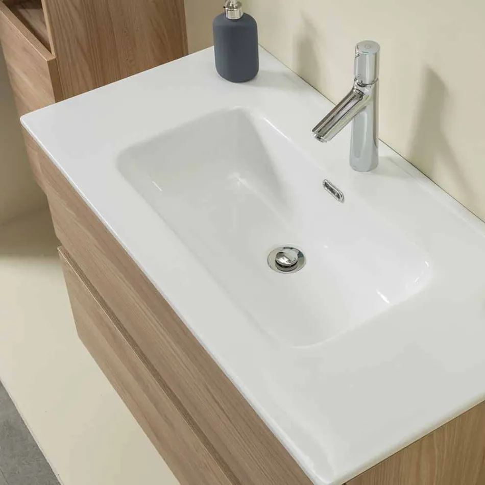 Composizione Bagno Sospesa in Melaminico Olmo Chiaro – Becky Viadurini