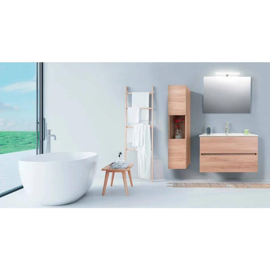 Composizione Bagno Sospesa in Melaminico Olmo Chiaro – Becky Viadurini