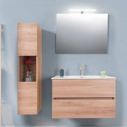 Composizione Bagno Sospesa in Melaminico Olmo Chiaro – Becky Viadurini