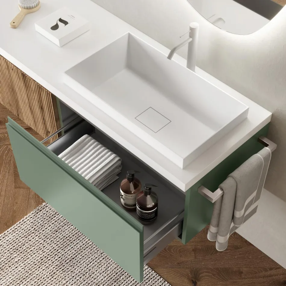 Composizione Bagno Verde Salvia e Quercia Cannettato Made in Italy - Urano Viadurini