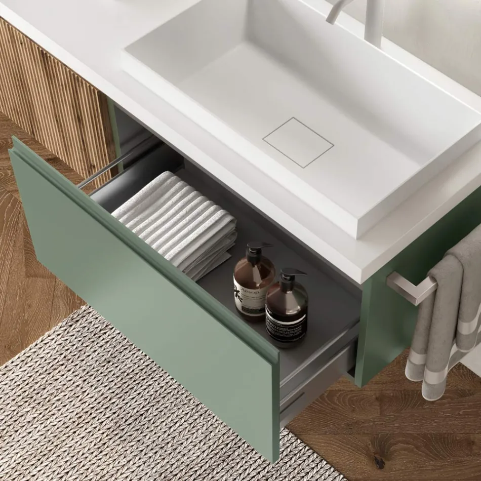 Composizione Bagno Verde Salvia e Quercia Cannettato Made in Italy - Urano Viadurini
