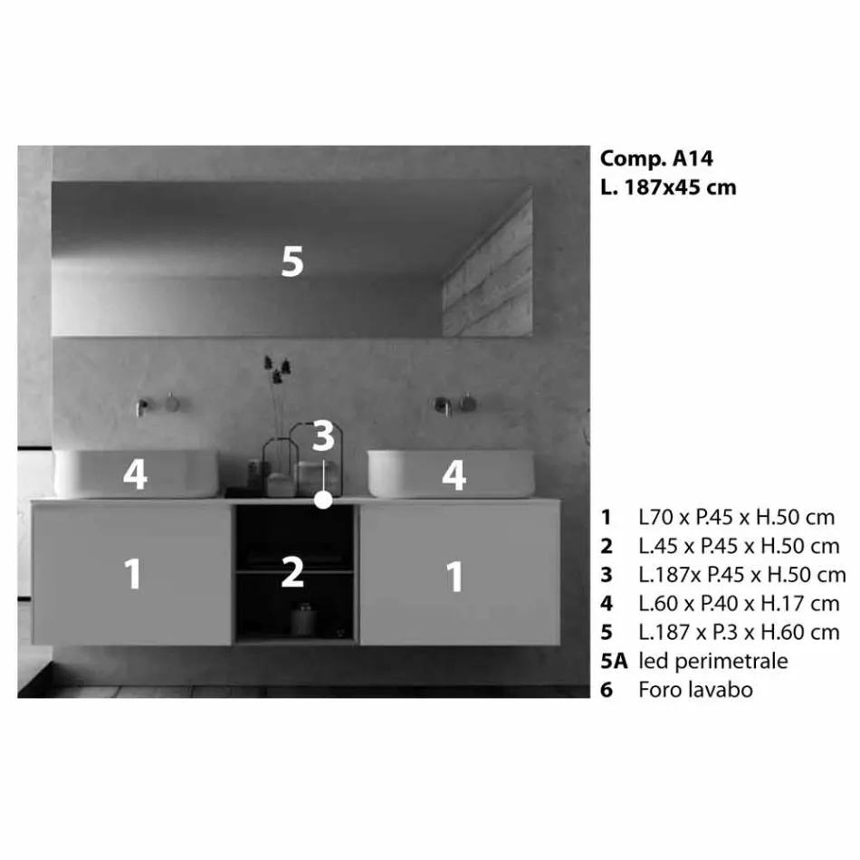 Composizione da Bagno dal Design Moderno a Sospensione Made in Italy - Callisi14 Viadurini