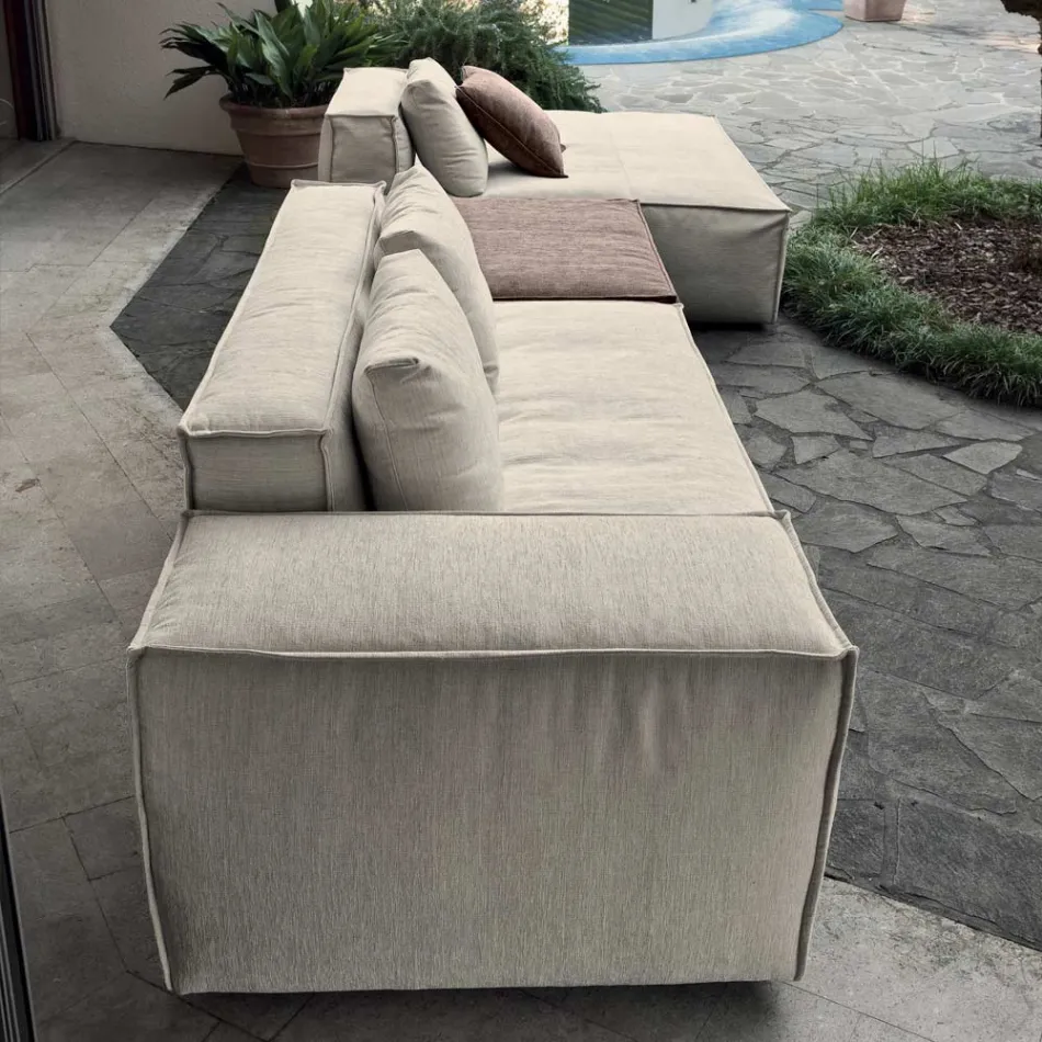 Composizione di 1 Pouf con Schienale, 1 Pouf e 1 Penisola - Bizzarro Viadurini