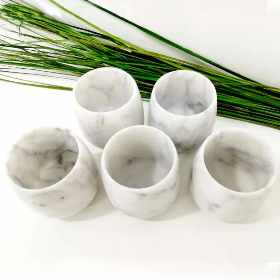 Composizione di 2 Bicchieri in Marmo Bianco di Carrara Made in Italy - Dolla Viadurini