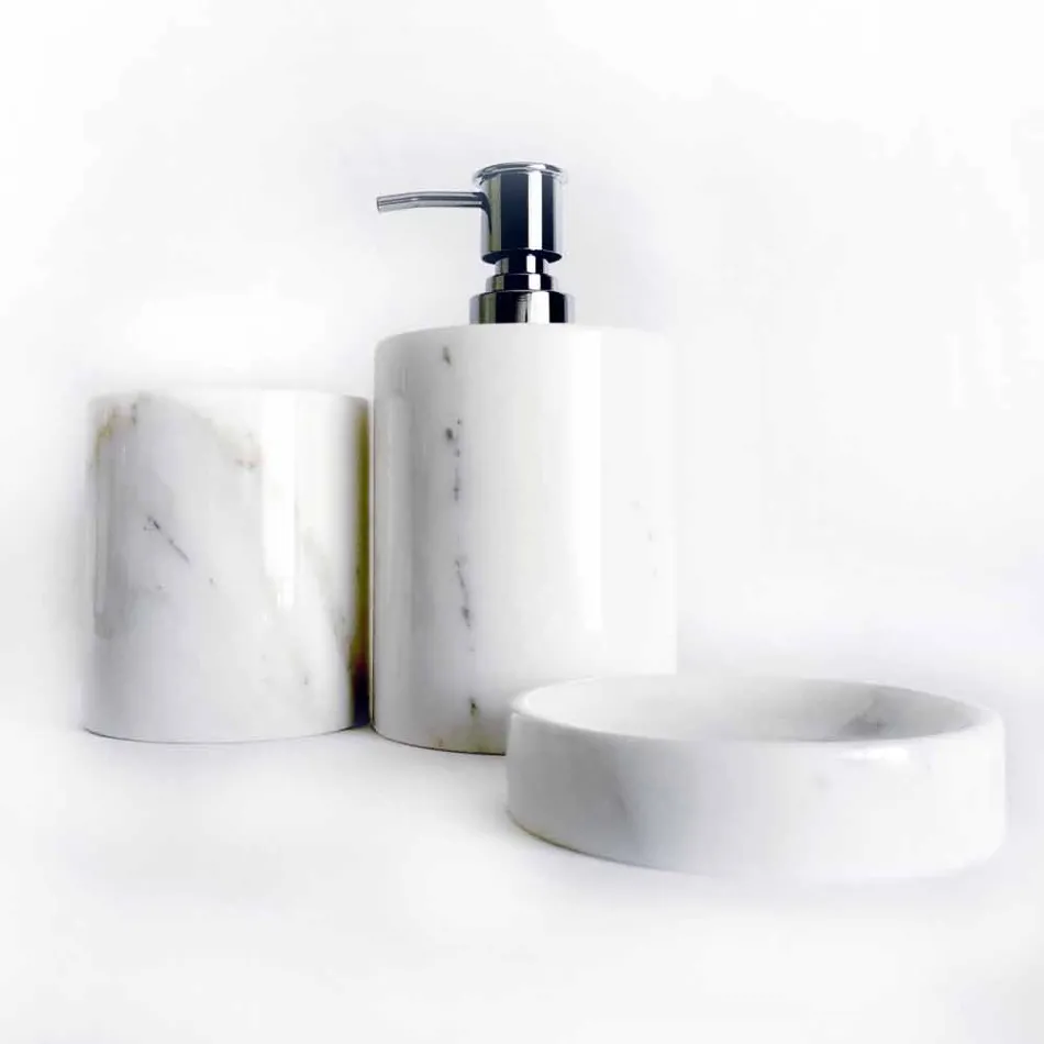 Composizione di 3 Accessori Bagno in Marmo Lucido Made in Italy - Trevio Viadurini